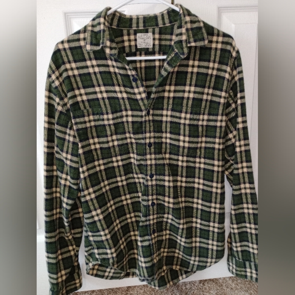 J. Crew Forest Green and Cream Plaid Shirt